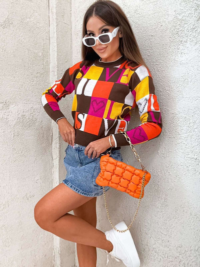 Royalfashion Pulover pentru femei cu model maro închis
