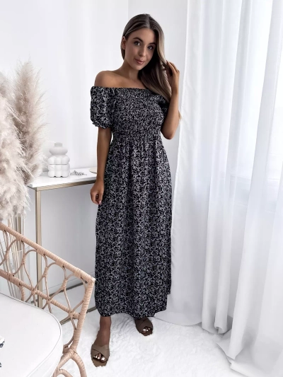 Rochie midi neagră cu flori pentru femei - Îmbrăcăminte