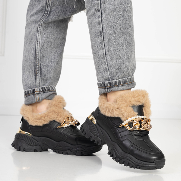 Pantofi sport negri pentru femei cu blana Flixi - Incaltaminte