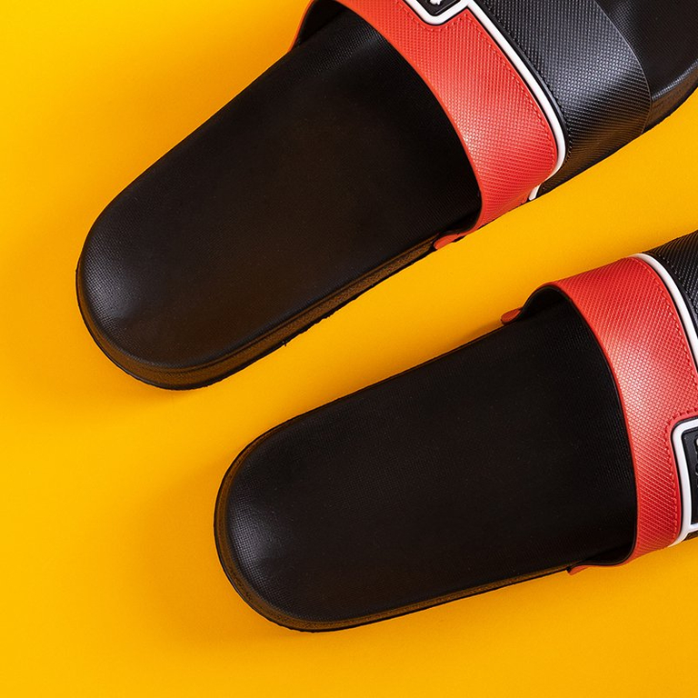 Papuci bărbați din cauciuc negru cu centură roșie Maxon - Încălțăminte