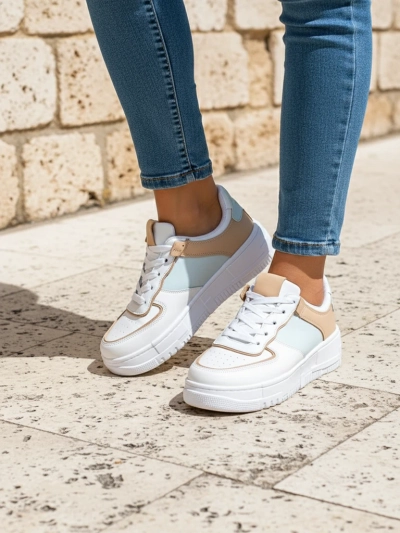 Sneakers damă Aristea Azzurro din piele ecologică cu talpă plată de 4 cm