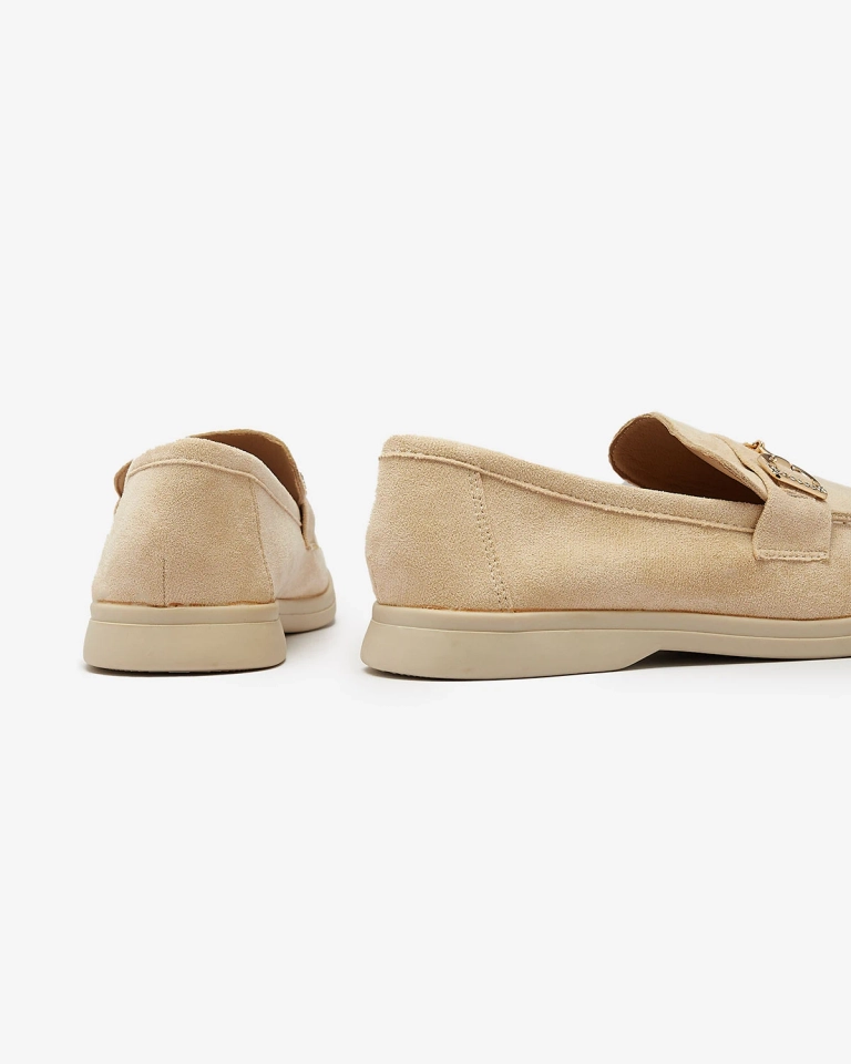 Mocasini crem pentru femei cu ornament auriu Neterri - Încălțăminte