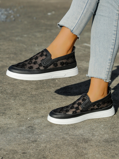 Royalfashion Mocasini cu plasă pentru femei cu flori Emzos
