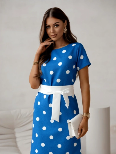 Rochie midi Royalfashion pentru femei, cu mâneci scurte și cravată cu buline