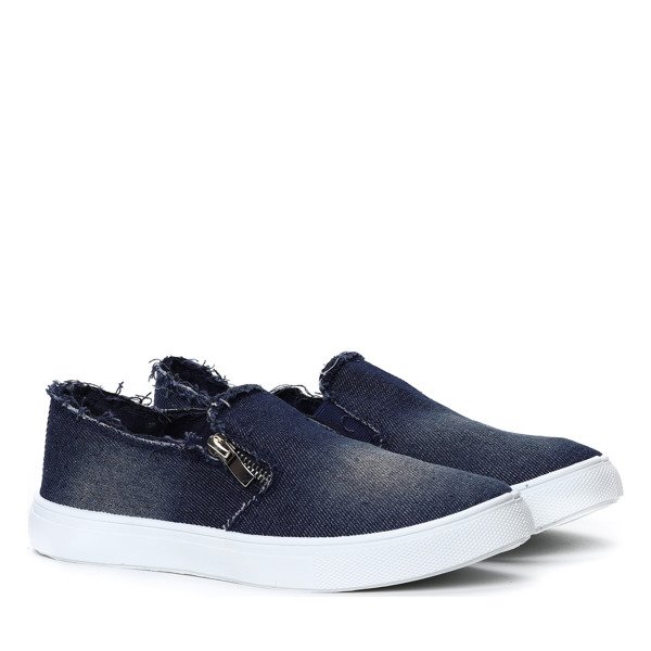 Granatowe jeansowe tenisówki slip on Aaron- Obuwie
