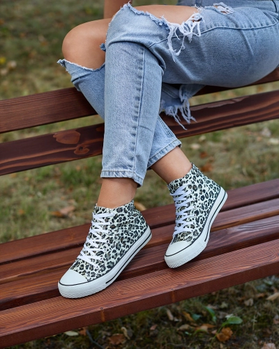 Royalfashion Adidași înalți de damă bej și maro cu model la modă Jungle Jive