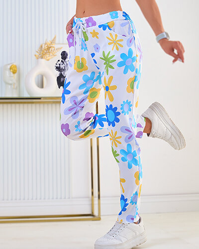 Royalfashion Pantaloni de damă din țesătură cu motive florale