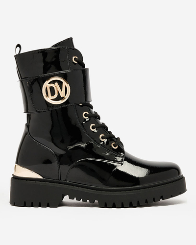 Royalfashion Cizme bagger lăcuite de damă în negru Simbeba