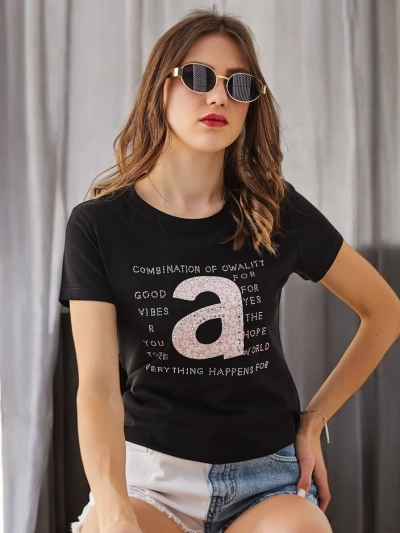 Royalfashion Tricou din bumbac pentru femei Combinație de Owality