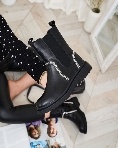 Royalfashion Cizme înalte negre pentru femei cu cristale Seysiella