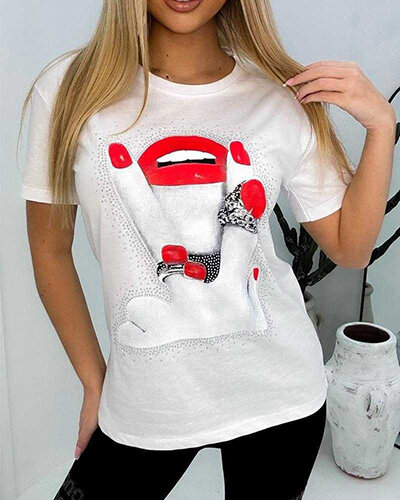 Royalfashion Tricou pentru femei cu imprimeu și zirconii