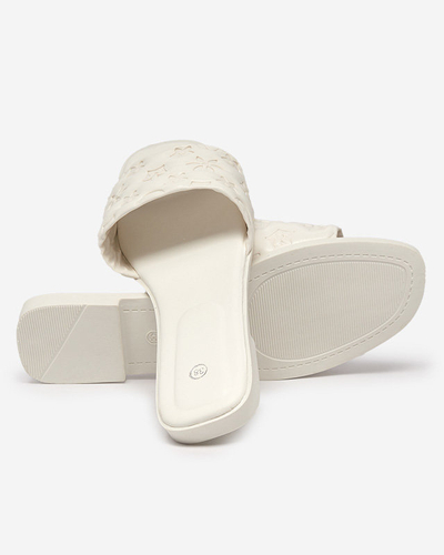 Papuci de damă albi cu imprimare Mersyli. Încălțăminte