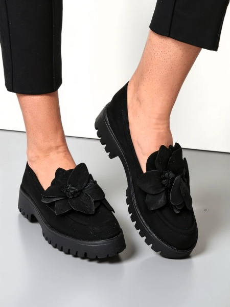 Mocasi eco suede pentru femei Royalfashion cu floarea Floverse