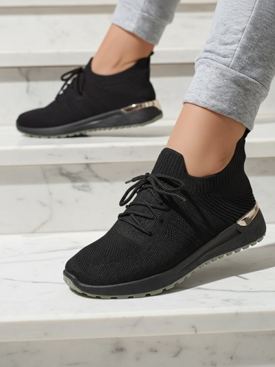 Sneakers Dama Mistrale Negri cu Toc Plat