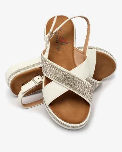 Royalfashion Sandale albe de damă din piele ecologică cu zirconii Trikys
