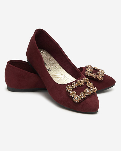 Balerini de dama din piele intoarsa ecologica bordeaux cu ornament Linselisa - Pantofi