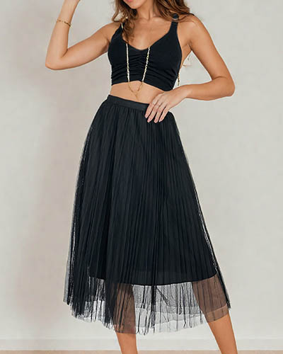 Royalfashion Fustă midi cu două straturi pentru femei