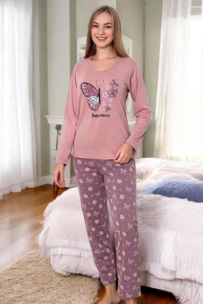 Royalfashion Pijamale pentru femei din bumbac, 2 piese, cu fluturi