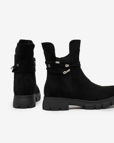 Royalfashion Cizme de damă negre cu curea decorativă Dafflo