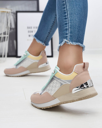 Pantofi sport cu șiret bej și roz de damă Mnerio- Footwear