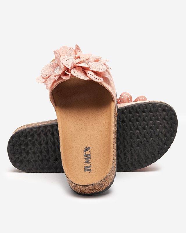 OUTLET Papuci de dama roz cu flori din stofa Serine - Incaltaminte