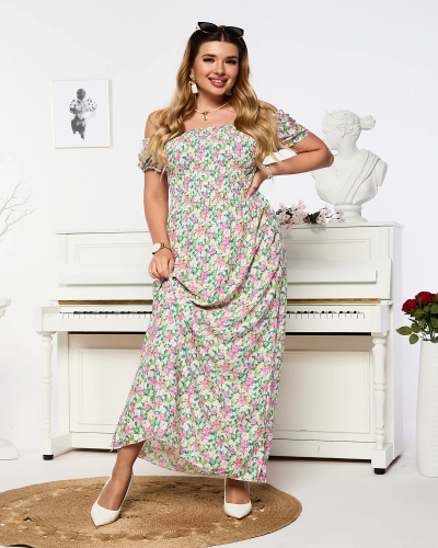 Rochie maxi de damă albă și roz cu imprimeu floral - Îmbrăcăminte