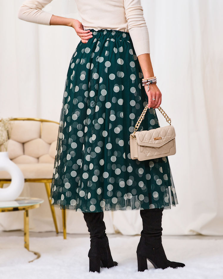 Royalfashion Fustă midi de damă verde închis cu două straturi