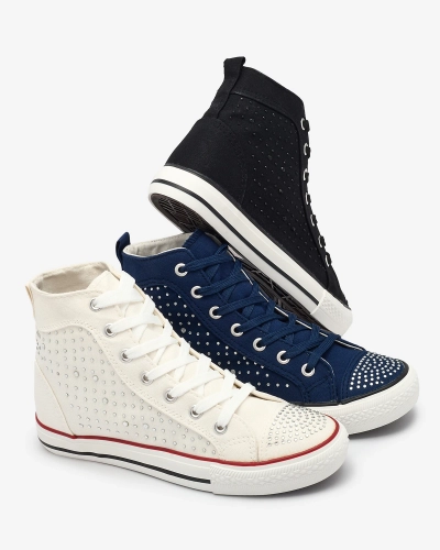 Adidași cu vârf înalt albastru marin, cu zirconii Totulu- Footwear