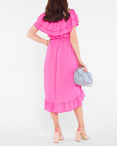 Rochie de damă fucsia cu volane - Îmbrăcăminte
