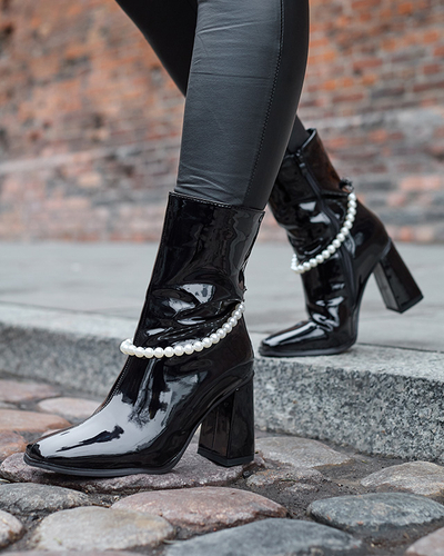 Cizme înalte stiletto de damă lăcuite negre Rassla- Footwear