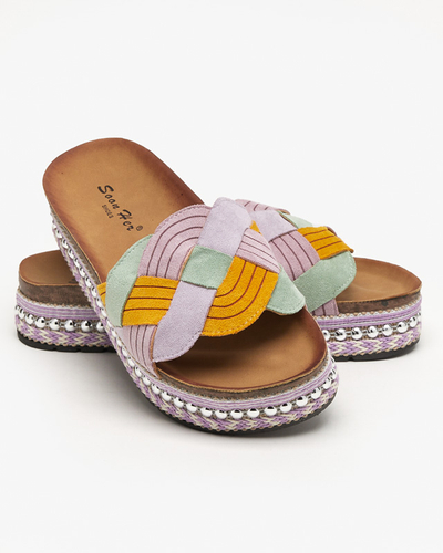 Papuci de dama violet pe talpa groasa Cekolina - Incaltaminte