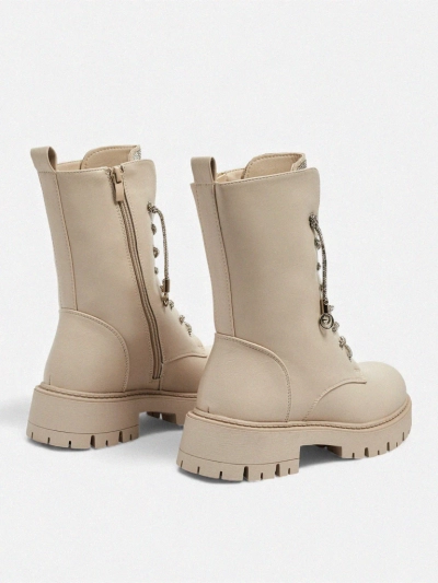 Botine de damă Farly din piele ecologică cu șireturi