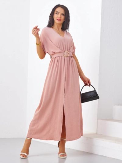 Rochie midi pentru femei Royalfashion cu mâneci scurte, decolteu în V și fante în mijloc
