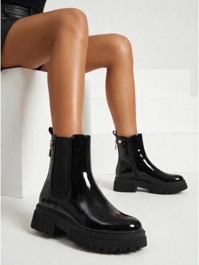 Botine de damă lăcuite din piele ecologică Calebi