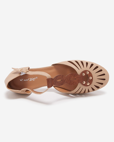 Balerini de damă bej ajurat cu decupaj pe laterale Erraf-Footwear