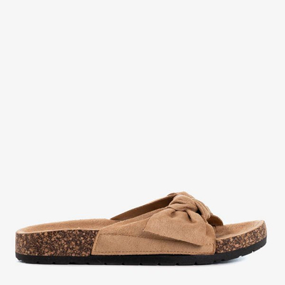 Papuci din piele ecologică maro cu arc Sun și Fun - Încălțăminte