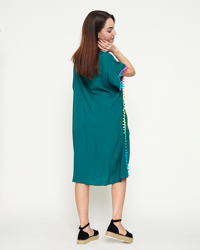 Tunica de plaja dama de vara verde inchis cu pompoane - Imbracaminte