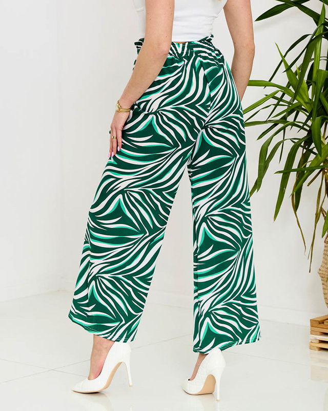 Pantaloni palazzo pentru femei cu model în verde- Îmbrăcăminte