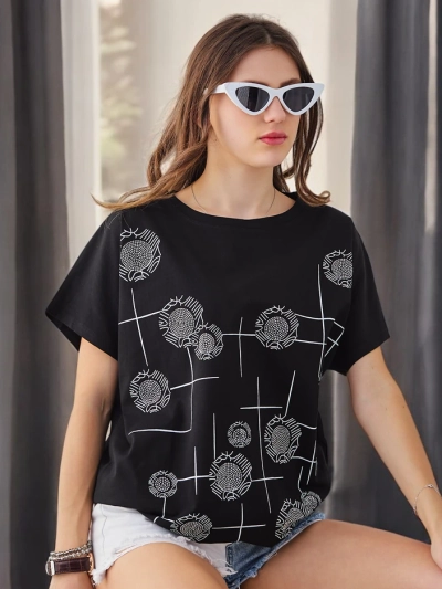 Royalfashion Tricou din bumbac pentru femei cu imprimeu