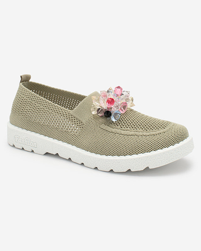 Royalfashion Mocasini din stofă kaki pentru femei cu cristale Fezens