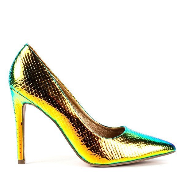Holograficzne złote szpilki a'la skóra węża Las Vegas - Obuwie