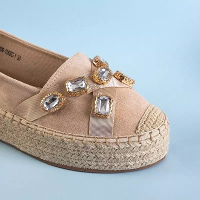 OUTLET Espadrile de dama bej cu cristale Erilla - Incaltaminte