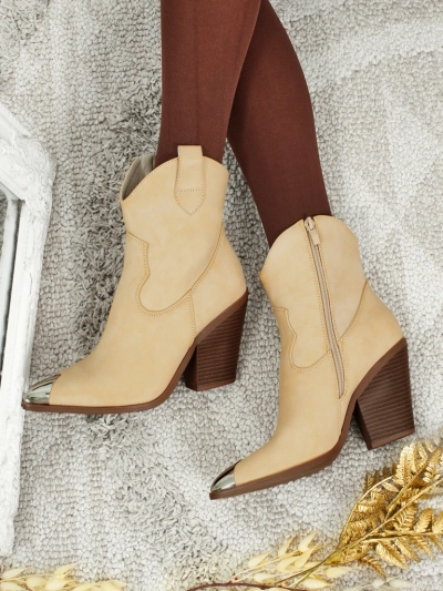 Botine cowboy de damă cu toc și vârf decorativ Fang Glacier