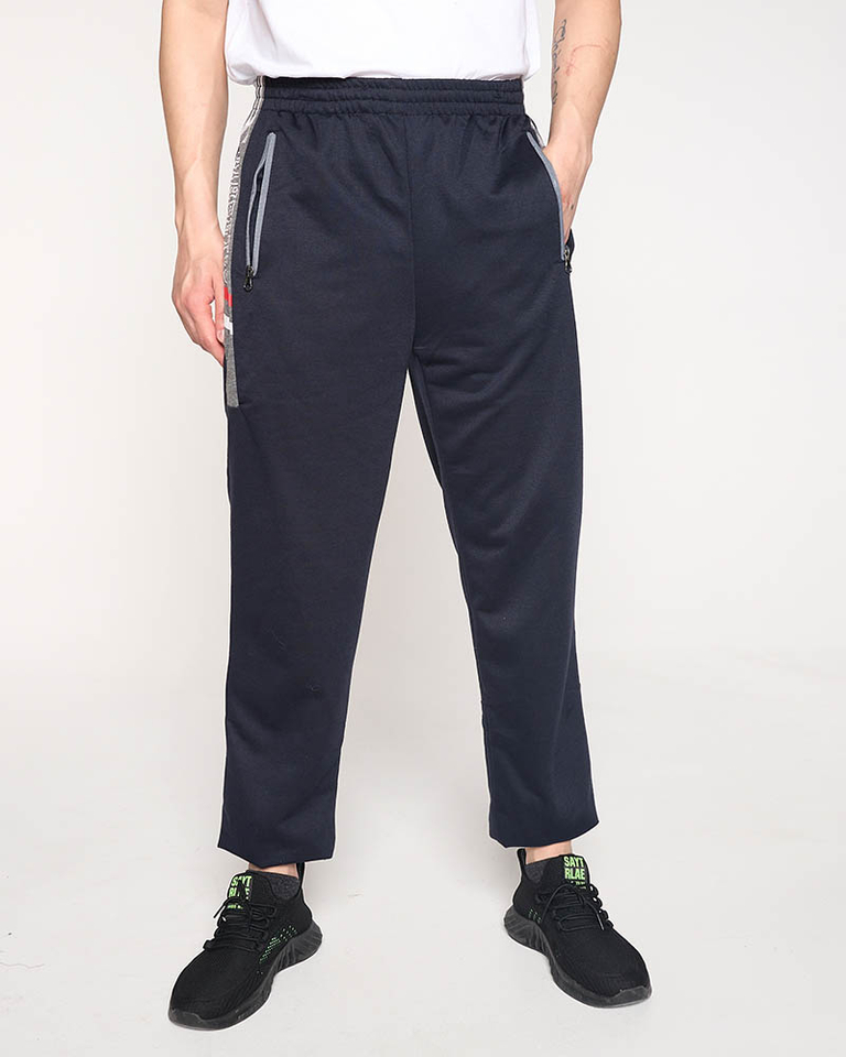 Pantaloni de trening pentru bărbați bleumarin cu inscripții - Îmbrăcăminte