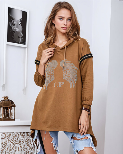 Royalfashion Hanorac supradimensionat pentru femei maro cu fermoare
