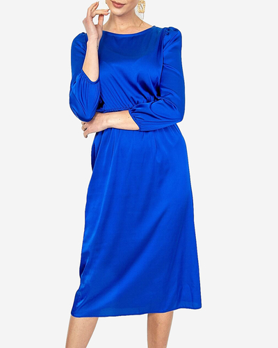 Rochie midi cobalt, decupata in talie - Imbracaminte