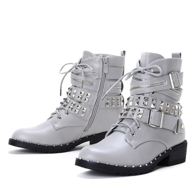 Szare workery z ćwiekami i suwakami Tessa - Obuwie