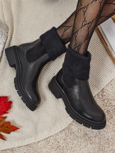 Botine de damă din piele ecologică cu blană Kesy