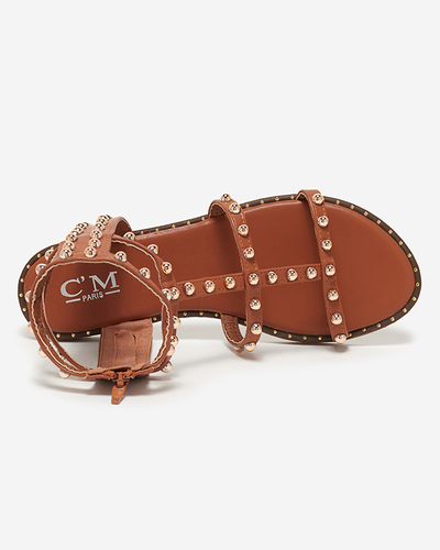 Sandale de dama decorate cu jeturi camel - Nuriak - Incaltaminte