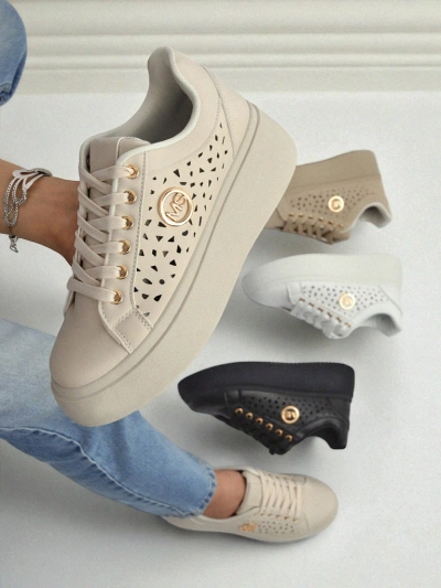 Sneakers pou fanm Ecru sou platfòm Boreas Royalfashion kwi ekolojik